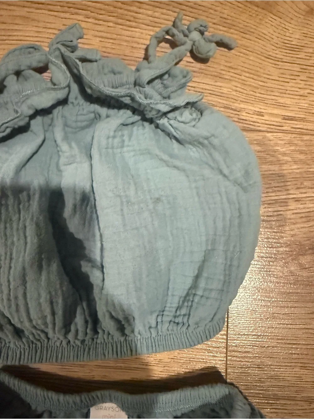 Grayson Mini 18M Sage Green Gauze 2-Piece Set – Ruffle Top & Bloomer Shorts